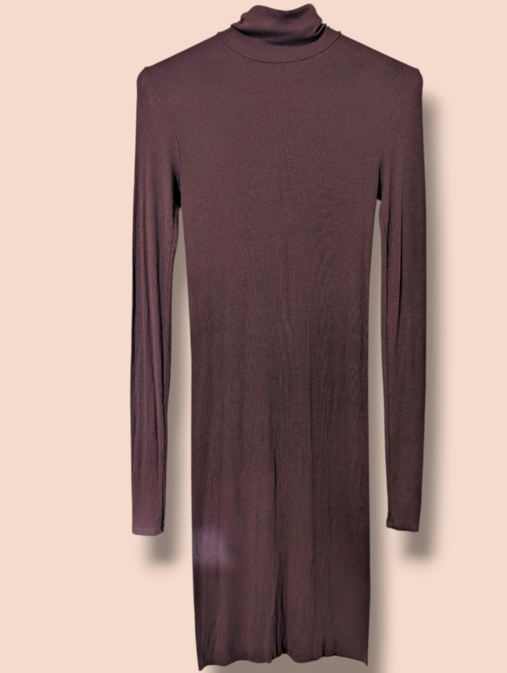 Enza Costa Burgundy Ribbed Viscose Silk Turtleneck Slim Bodycon Mini Dress SM - Picture 2 of 10
